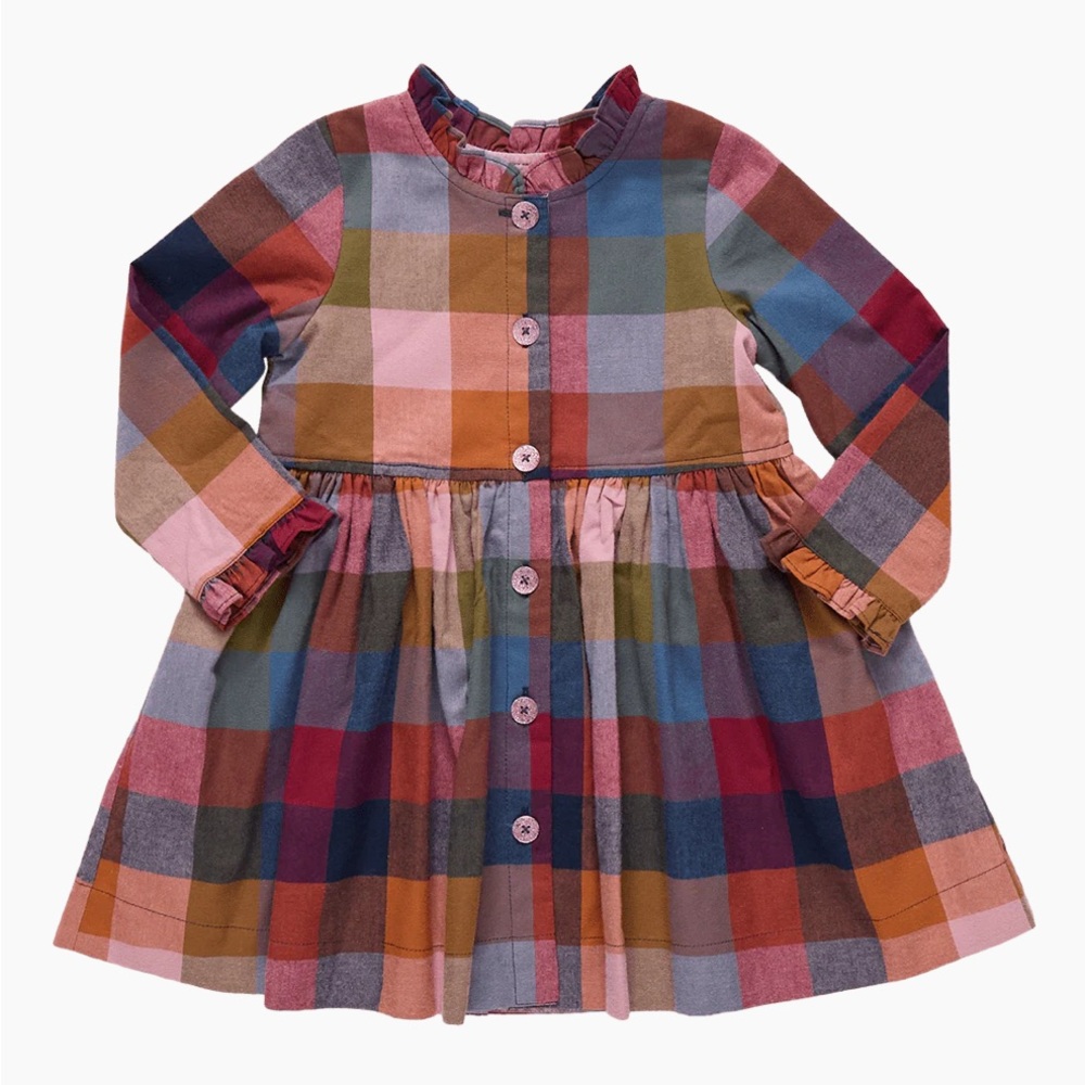 Pink Chicken Girls Autumn Dress - Harvest Check